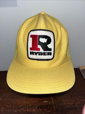 Yellow 80’s vintage Ryder Truck Rental Leasing Mesh snapback mechanic driver Cap